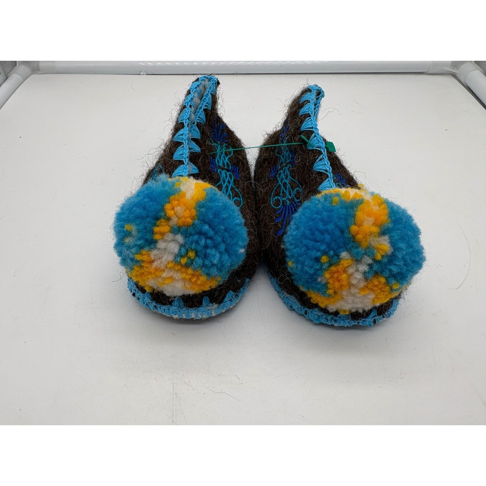 Minas Handmade Greek Woolen Slippers Toddler 12-18 Months Size US 5 EU 20 Blue